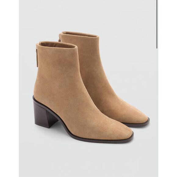 MNG MANGO Taupe Leather Block Heel Boots Women’s EU 40 US 9 NEW